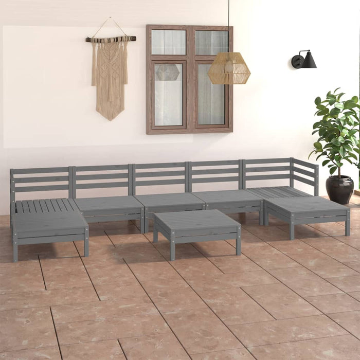 8-tlg. Garten-Lounge-Set Grau Massivholz Kiefer