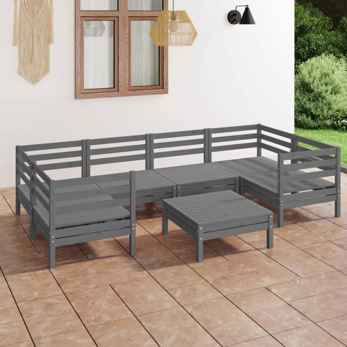 7-tlg. Garten-Lounge-Set Grau Massivholz Kiefer