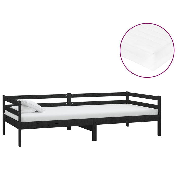 Tagesbett mit Matratze 90x200 cm Schwarz Kiefer Massivholz