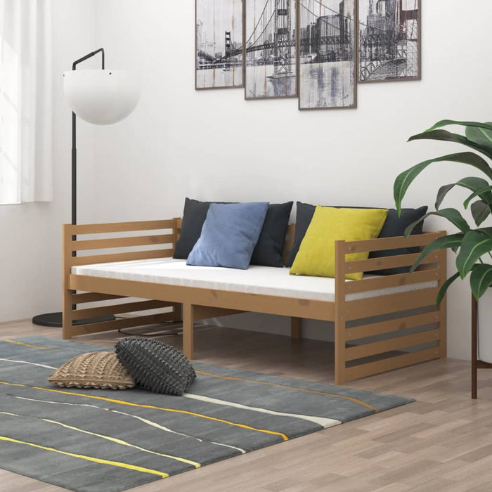 Tagesbett mit Matratze 90x200 cm Honigbraun Massivholz Kiefer
