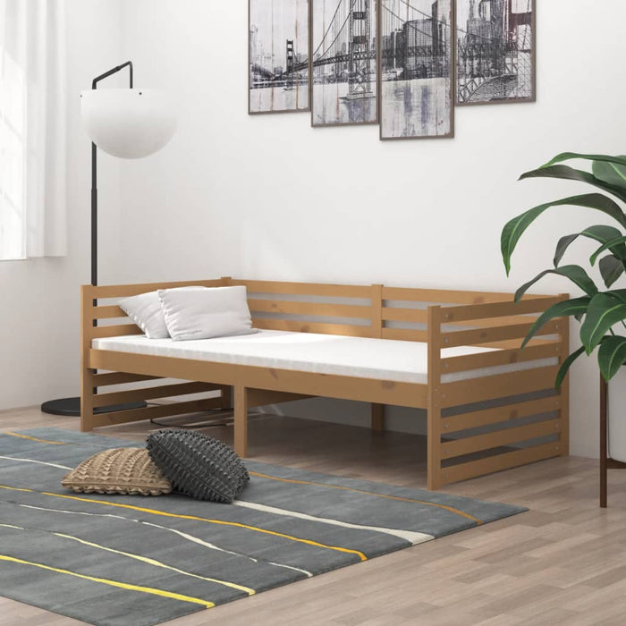 Tagesbett mit Matratze 90x200 cm Honigbraun Massivholz Kiefer