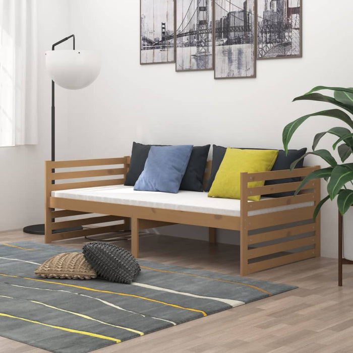 Tagesbett mit Matratze 90x200 cm Honigbraun Massivholz Kiefer