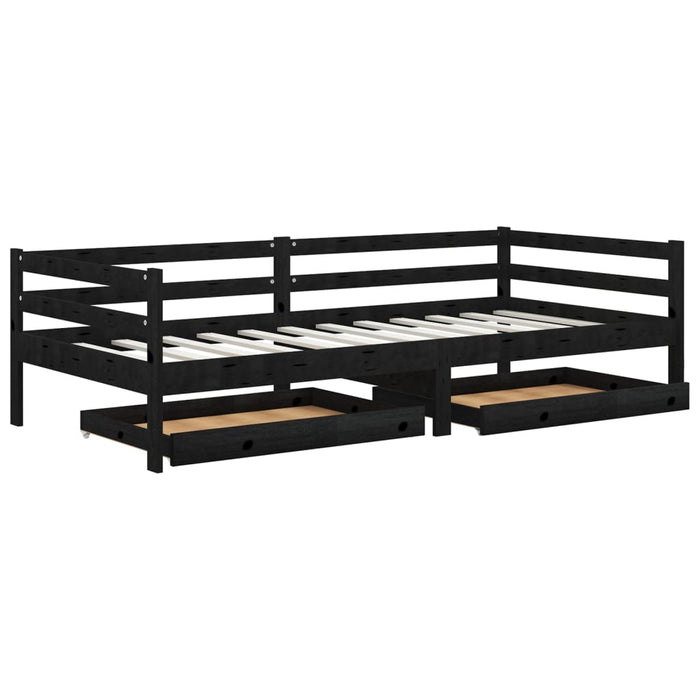 Tagesbett mit Schubladen 90x200 cm Schwarz Massivholz Kiefer