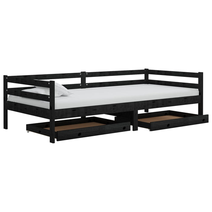 Tagesbett mit Schubladen 90x200 cm Schwarz Massivholz Kiefer