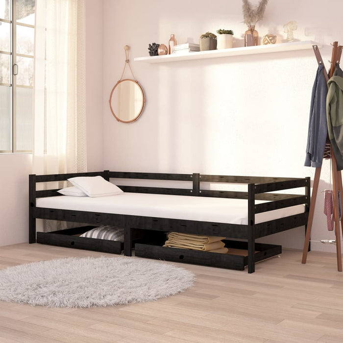 Tagesbett mit Schubladen 90x200 cm Schwarz Massivholz Kiefer