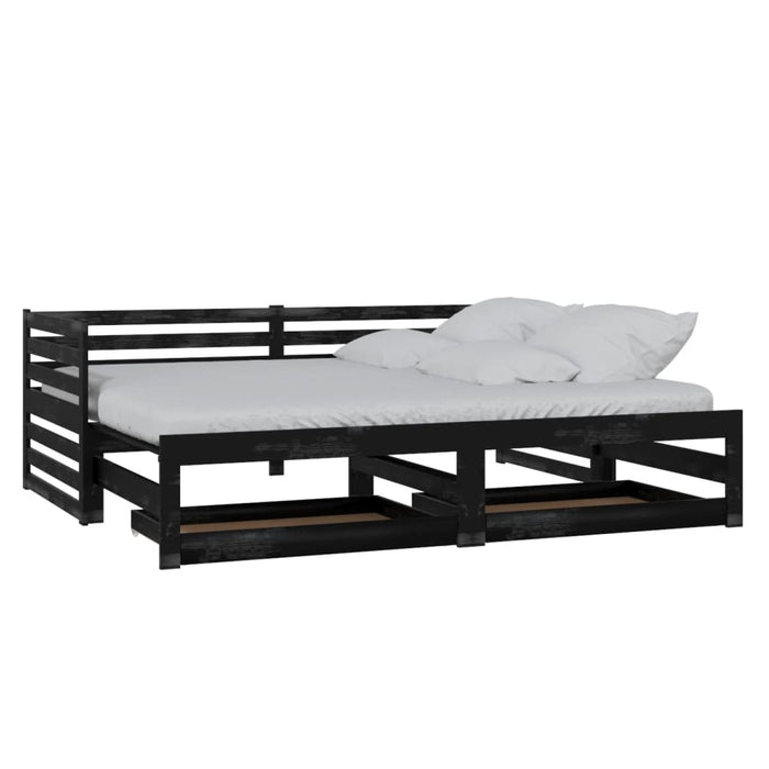 Ausziehbares Tagesbett 2x(90x200) cm Schwarz Massivholz Kiefer
