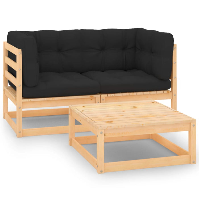 3-tlg. Garten-Lounge-Set mit Kissen Kiefer Massivholz