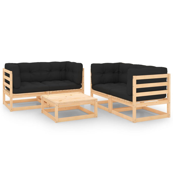 5-tlg. Garten-Lounge-Set mit Kissen Kiefer Massivholz