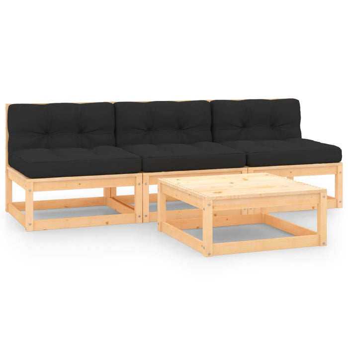 4-tlg. Garten-Lounge-Set mit Kissen Kiefer Massivholz