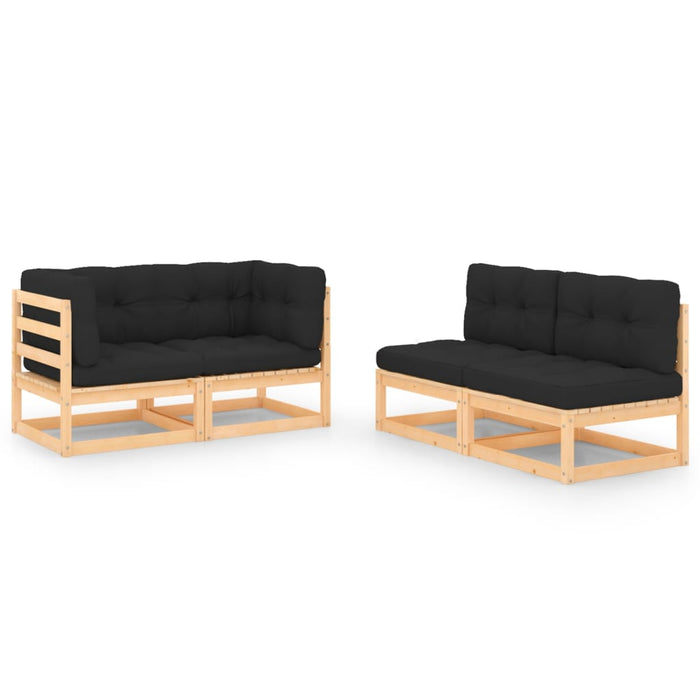 4-tlg. Garten-Lounge-Set mit Kissen Kiefer Massivholz