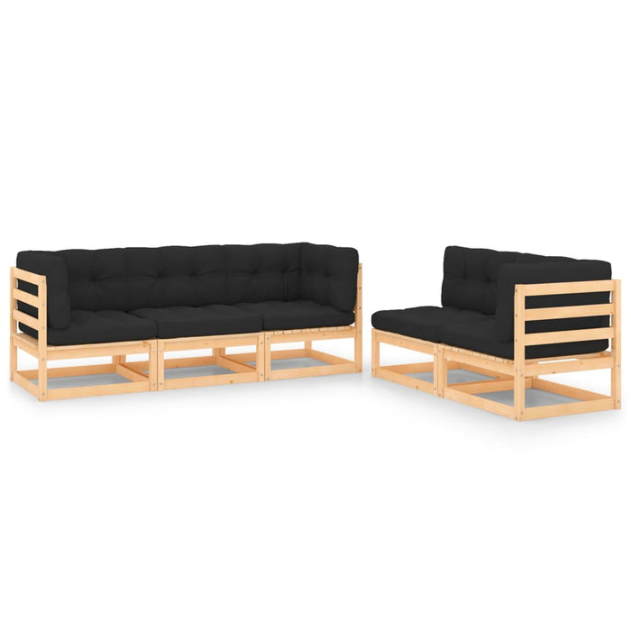 5-tlg. Garten-Lounge-Set mit Kissen Kiefer Massivholz