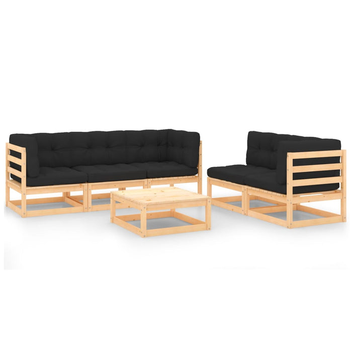 6-tlg. Garten-Lounge-Set mit Kissen Kiefer Massivholz