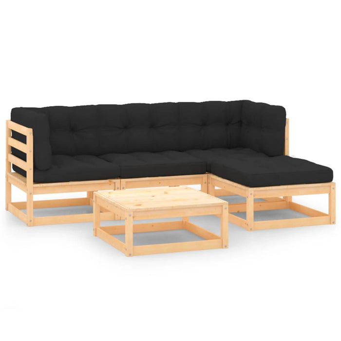 5-tlg. Garten-Lounge-Set mit Kissen Kiefer Massivholz