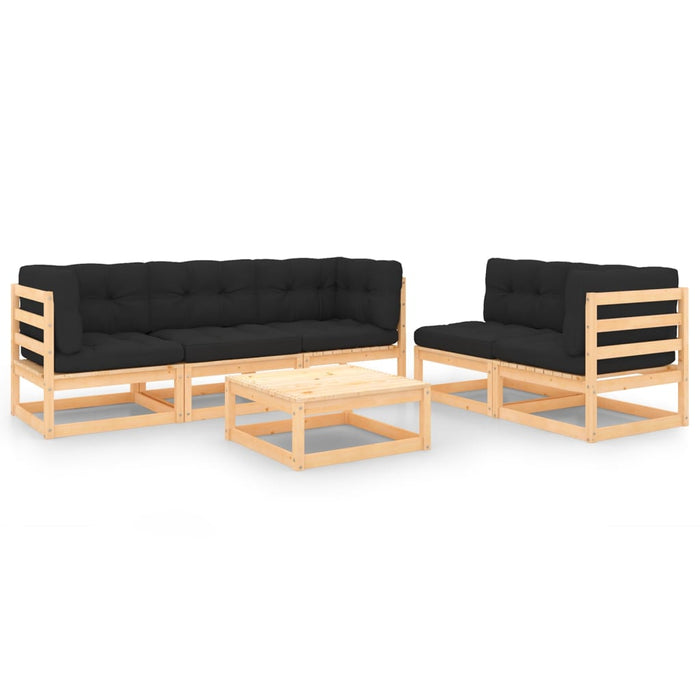 6-tlg. Garten-Lounge-Set mit Kissen Kiefer Massivholz