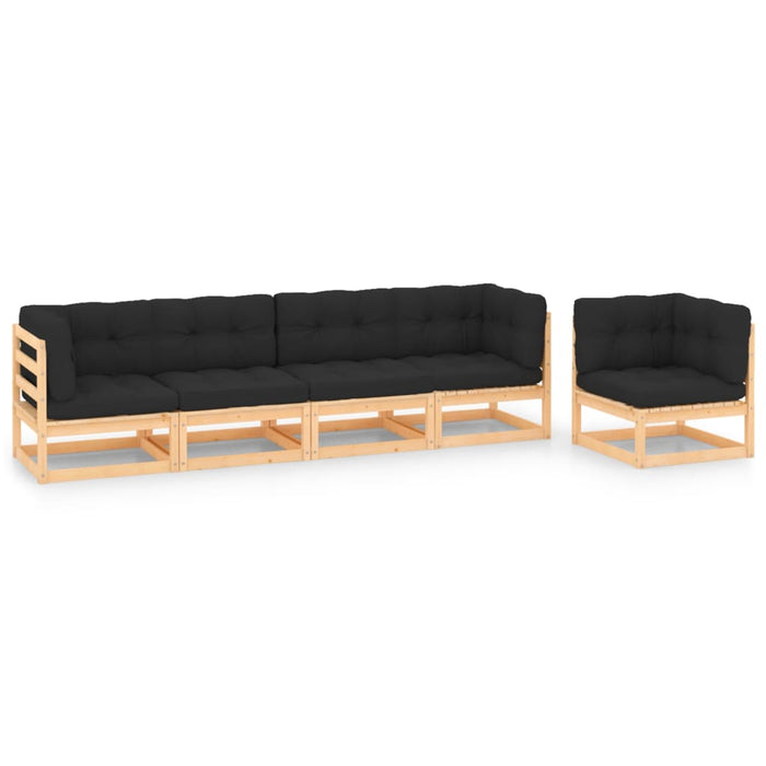 5-tlg. Garten-Lounge-Set mit Kissen Kiefer Massivholz