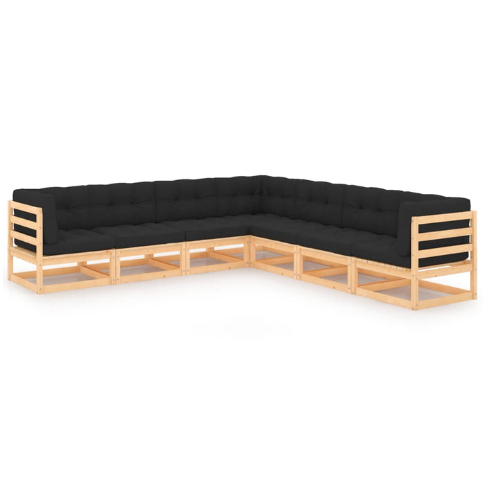 7-tlg. Garten-Lounge-Set mit Kissen Kiefer Massivholz