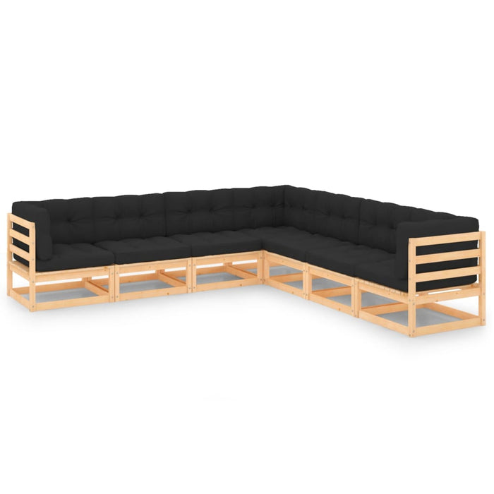 7-tlg. Garten-Lounge-Set mit Kissen Kiefer Massivholz
