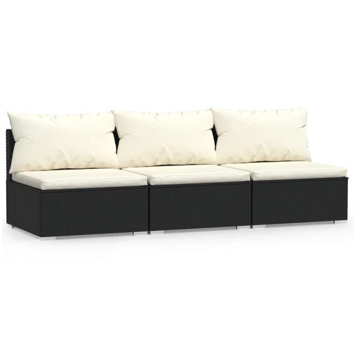 3-Sitzer-Sofa mit Kissen Schwarz Poly Rattan