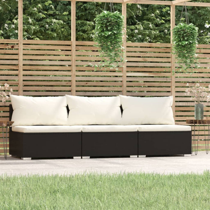 3-Sitzer-Sofa mit Kissen Schwarz Poly Rattan