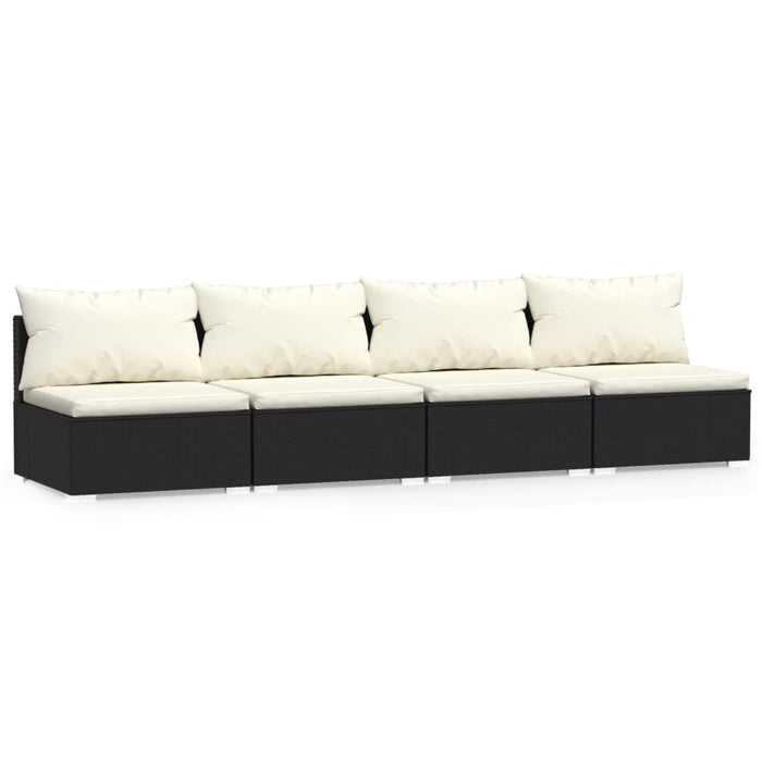4-Sitzer-Sofa mit Kissen Schwarz Poly Rattan