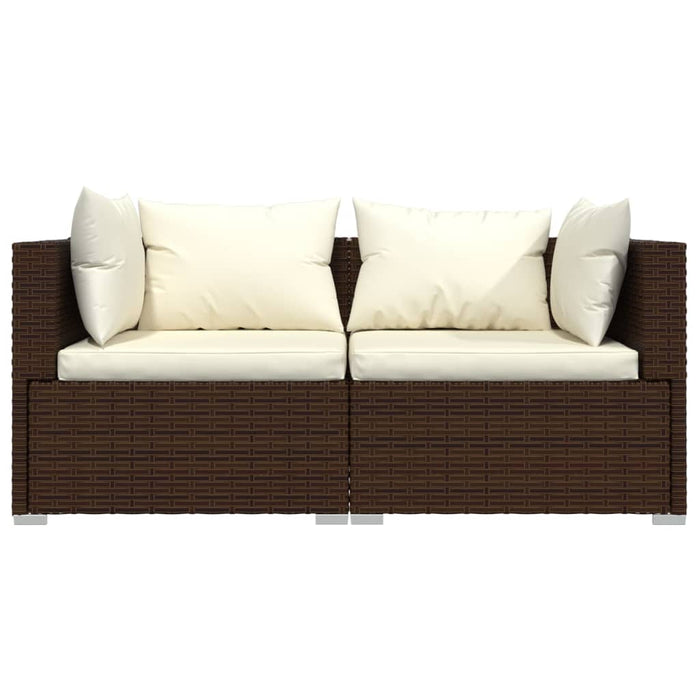 2-Sitzer-Sofa mit Kissen Braun Poly Rattan