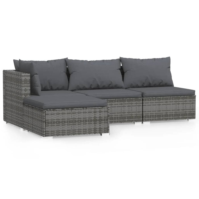 4-tlg. Garten-Lounge-Set mit Kissen Grau Poly Rattan