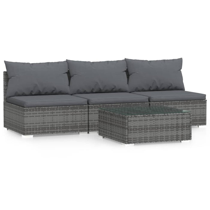 4-tlg. Garten-Lounge-Set mit Kissen Grau Poly Rattan