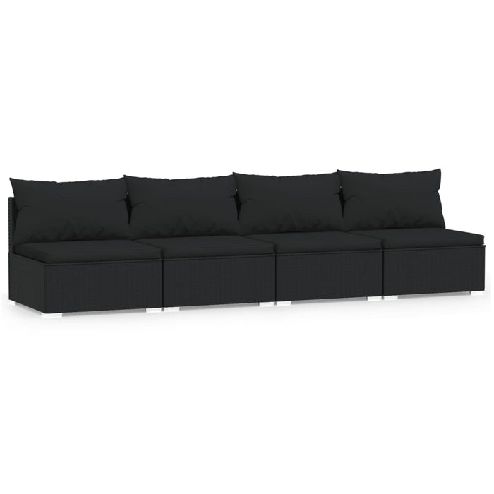 4-Sitzer Sofa mit Kissen Schwarz Poly Rattan