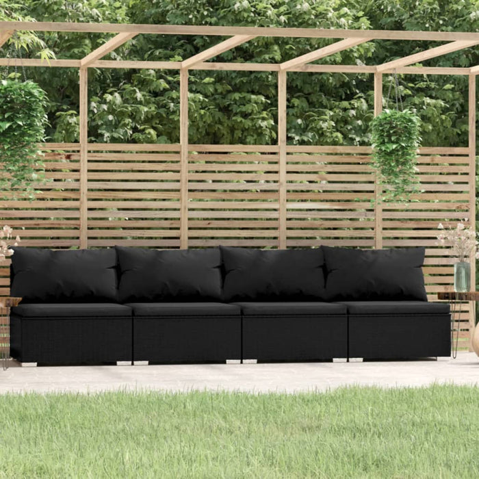 4-Sitzer Sofa mit Kissen Schwarz Poly Rattan