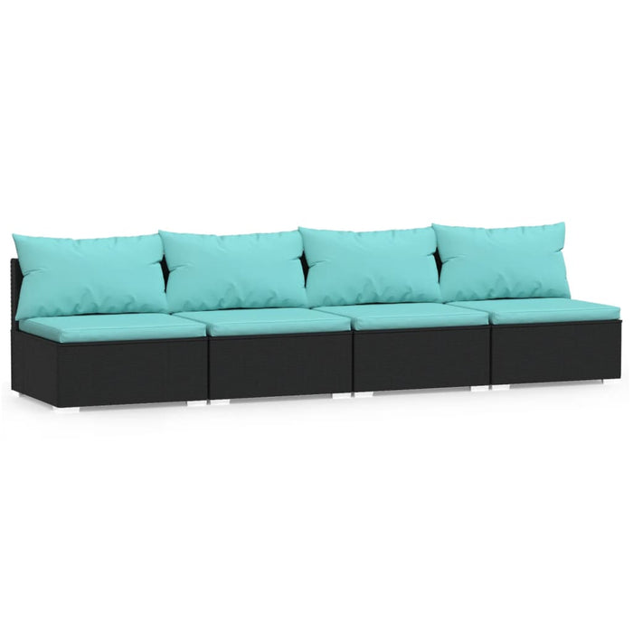 4-Sitzer-Sofa mit Kissen Schwarz Poly Rattan