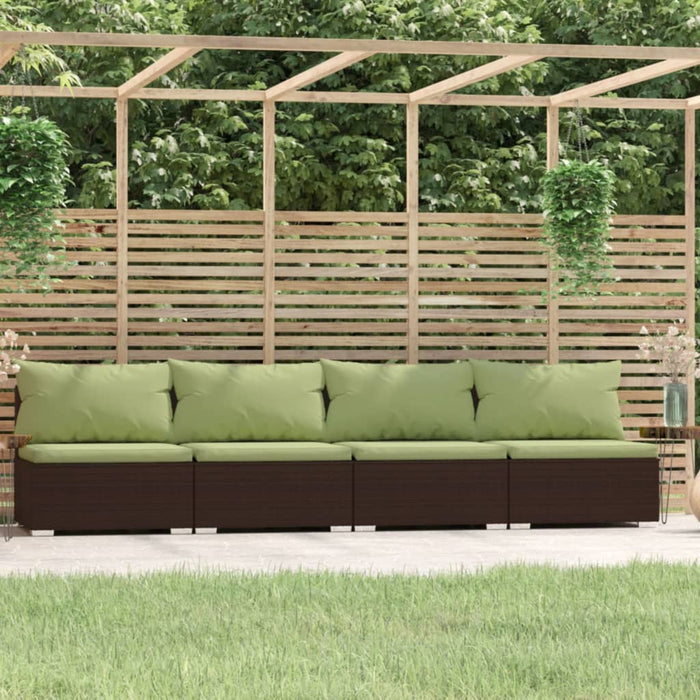 4-Sitzer-Sofa mit Kissen Braun Poly Rattan