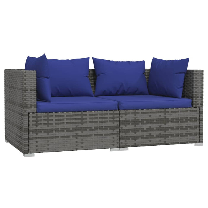 2 Seater Sofa with Gray Poly Rattan Cushions