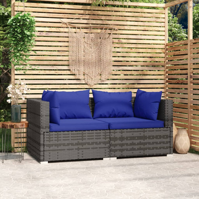 2 Seater Sofa with Gray Poly Rattan Cushions
