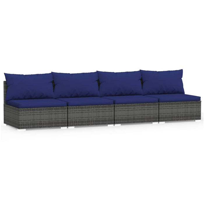 4-Sitzer-Sofa mit Kissen Grau Poly Rattan
