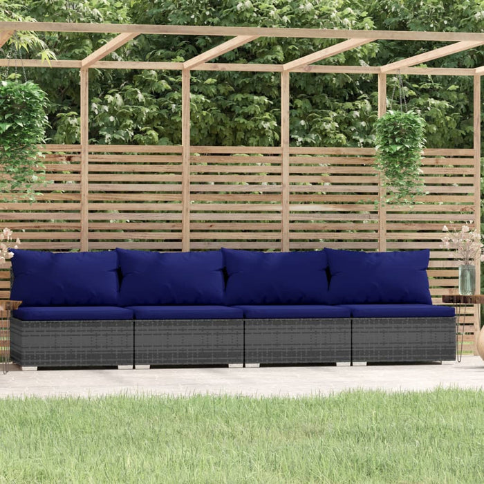 4-Sitzer-Sofa mit Kissen Grau Poly Rattan