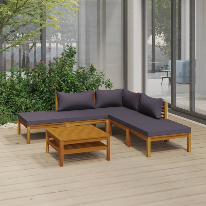 6-tlg. Garten-Lounge-Set mit Auflage Massivholz Akazie