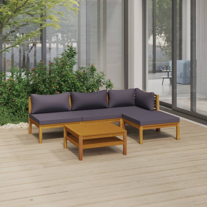 5-tlg. Garten-Lounge-Set mit Auflage Massivholz Akazie