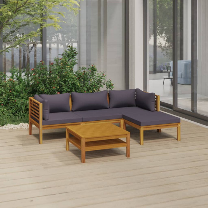 5-tlg. Garten-Lounge-Set mit Auflage Massivholz Akazie