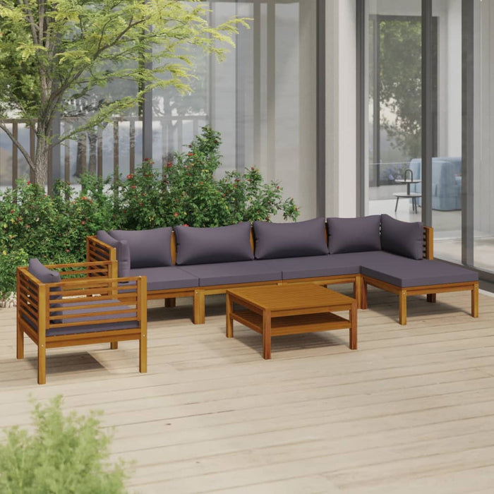 7-tlg. Garten-Lounge-Set mit Auflage Massivholz Akazie