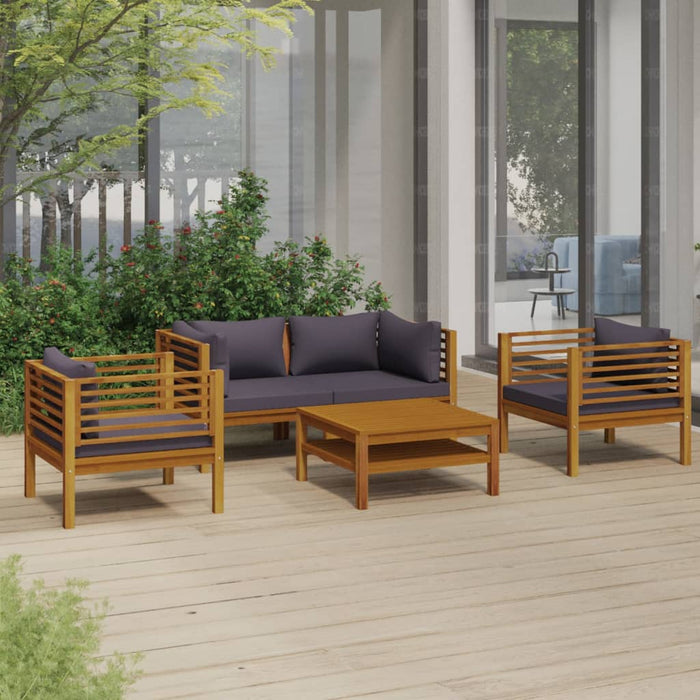 5-tlg. Garten-Lounge-Set mit Auflage Massivholz Akazie