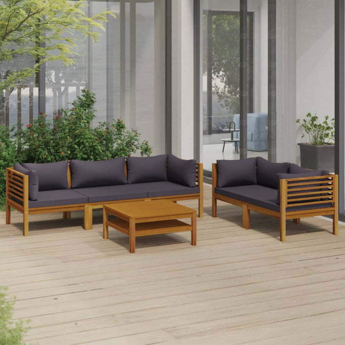 6-tlg. Garten-Lounge-Set mit Auflage Massivholz Akazie