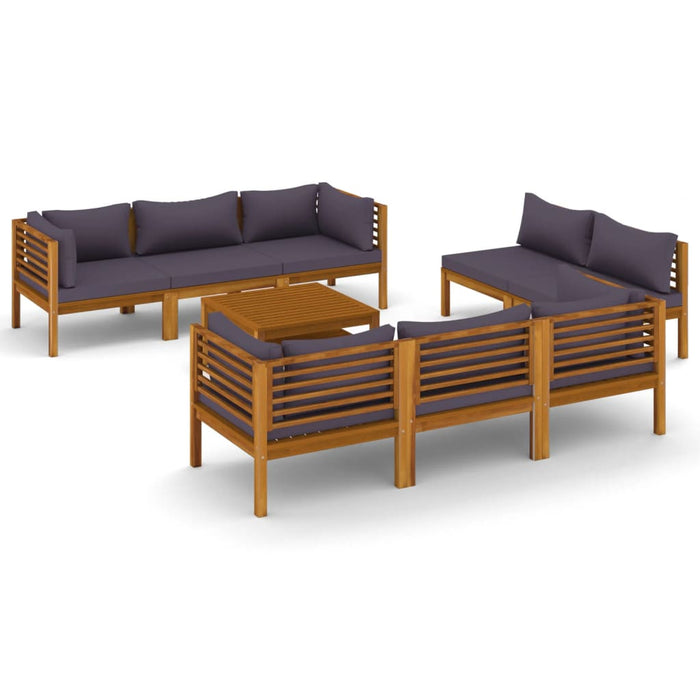 9 pcs. Garden lounge set with cushions in solid acacia wood