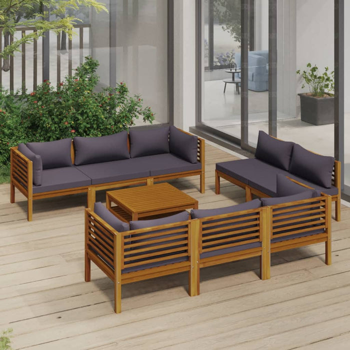 9 pcs. Garden lounge set with cushions in solid acacia wood