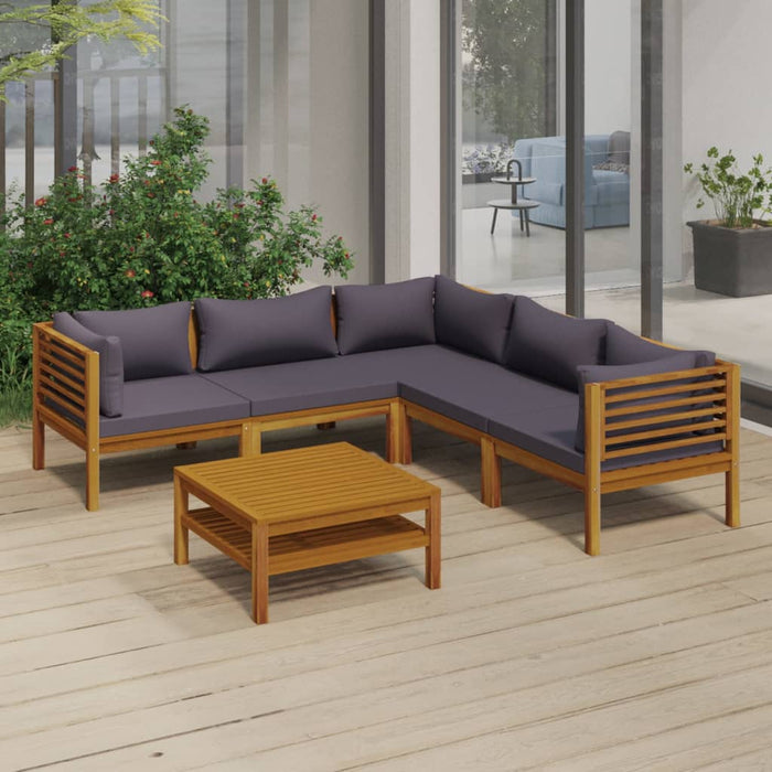 6-tlg. Garten-Lounge-Set mit Auflage Massivholz Akazie