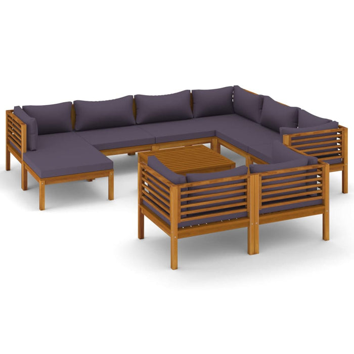 10 pcs. Garden lounge set with solid acacia wood cushion