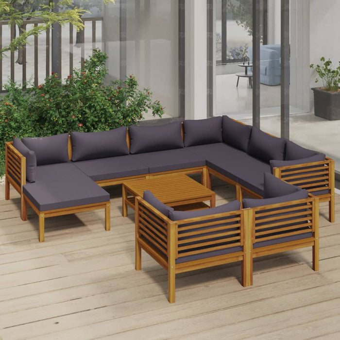 10 pcs. Garden lounge set with solid acacia wood cushion