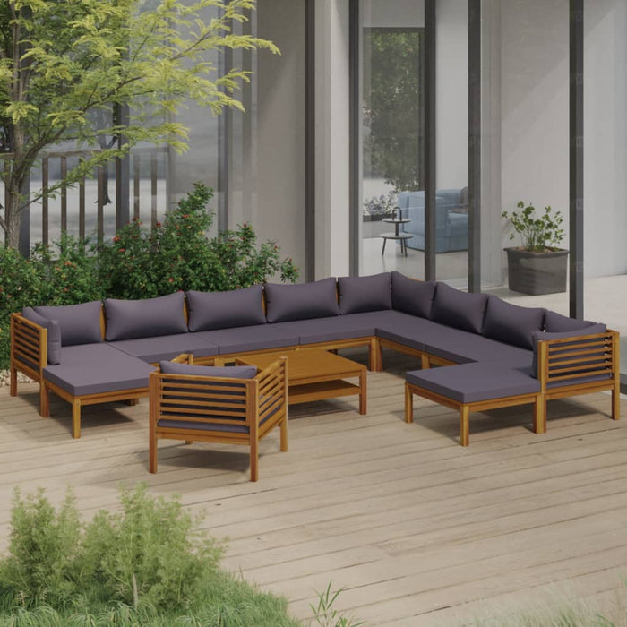 12-tlg. Garten-Lounge-Set mit Auflage Massivholz Akazie