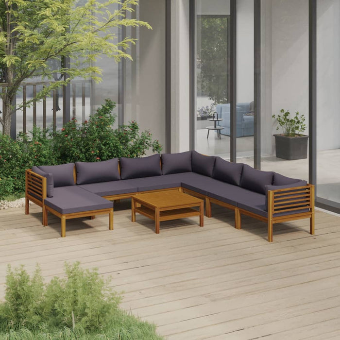 9-tlg. Garten-Lounge-Set mit Auflage Massivholz Akazie