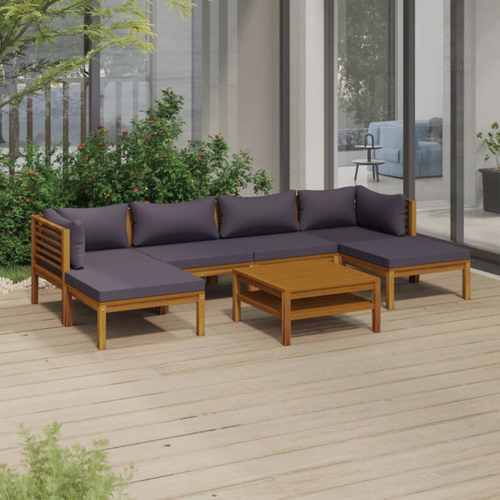7-tlg. Garten-Lounge-Set mit Auflage Massivholz Akazie
