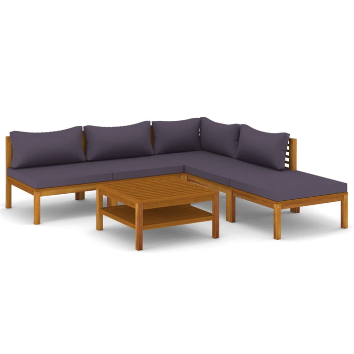 6-tlg. Garten-Lounge-Set mit Auflage Massivholz Akazie